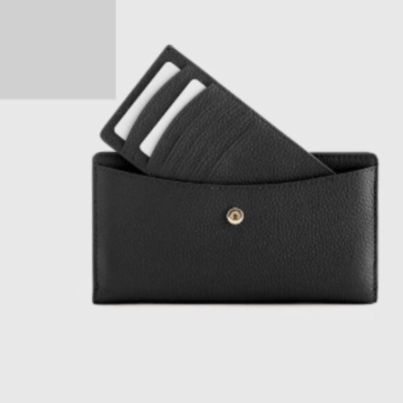 Quince Black Italian Pebbled Leather Wallet Bifold 14 Card Slots NWT - Picture 3 of 10